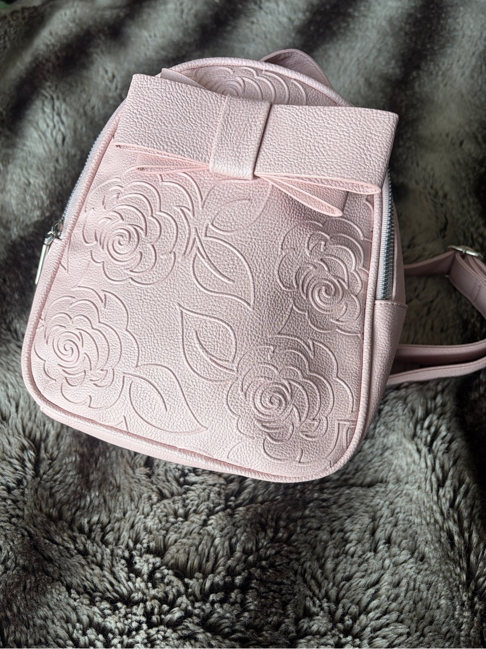 Pink Floral Leather Mini Backpack